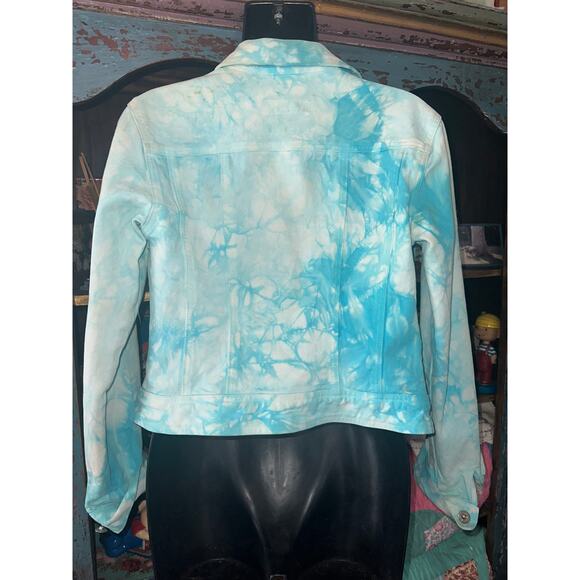 VINTAGE Y2K UNWORN A.B.S. TURQUOISE TIE DYE DENIM JEAN JACKET - Picture 2 of 8